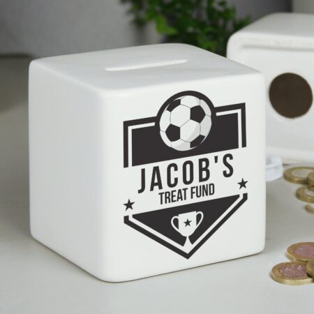 Personalised Football Badge Ceramic Square Money Box: 6 - Money Boxes By Gift Moments