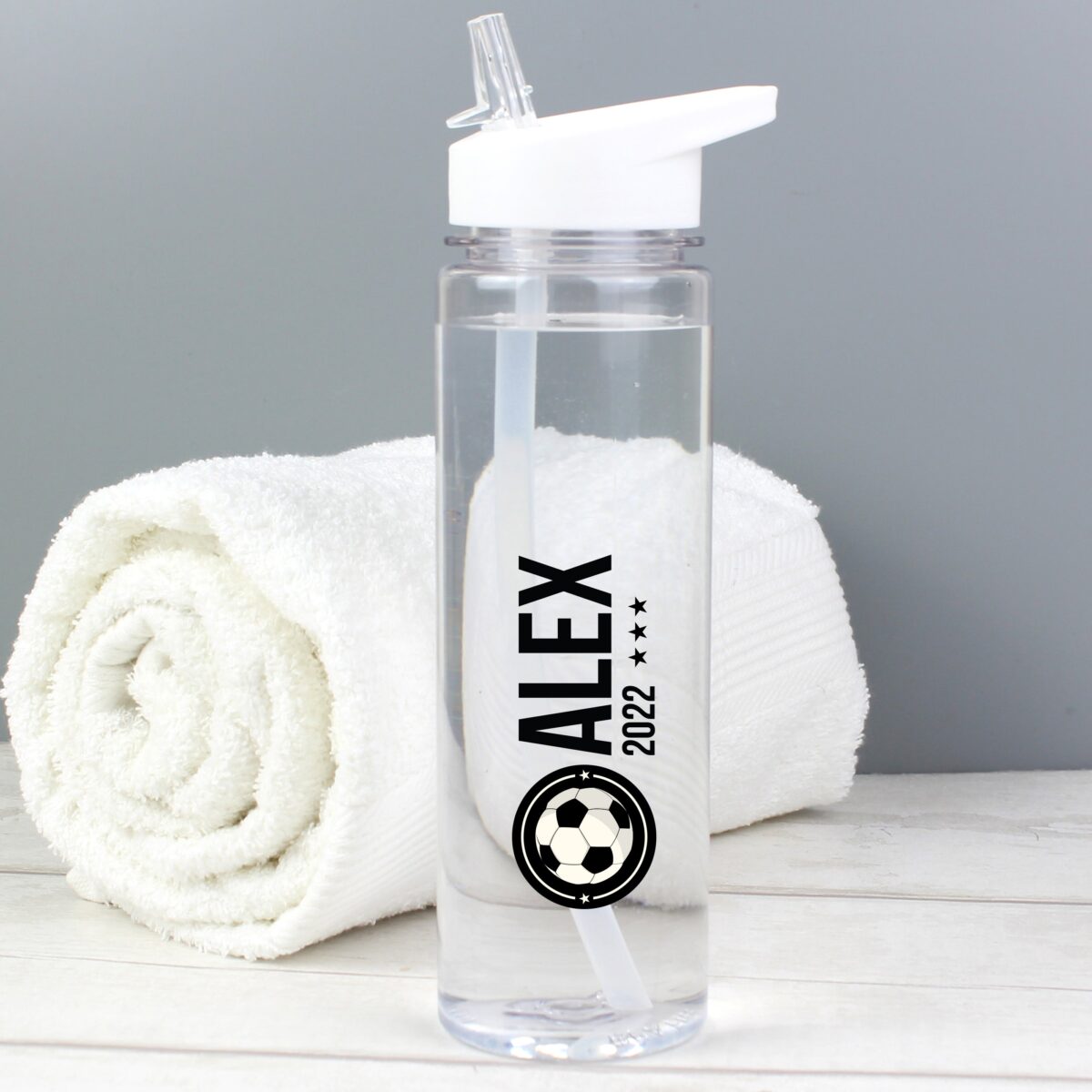 Personalised football badge water bottle
