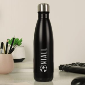 Personalised Football Black Metal Insulated Drinks Bottle: 3 - Water Bottles By Gift Moments