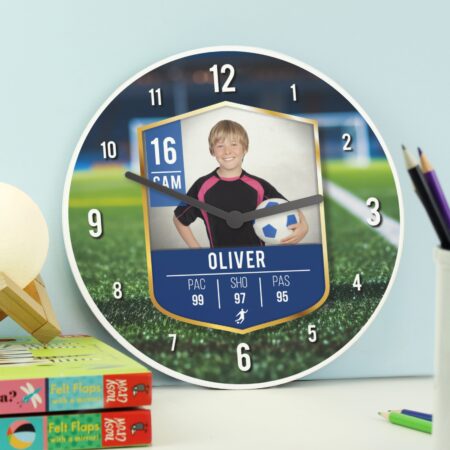 Personalised football card photo childrens wall clock