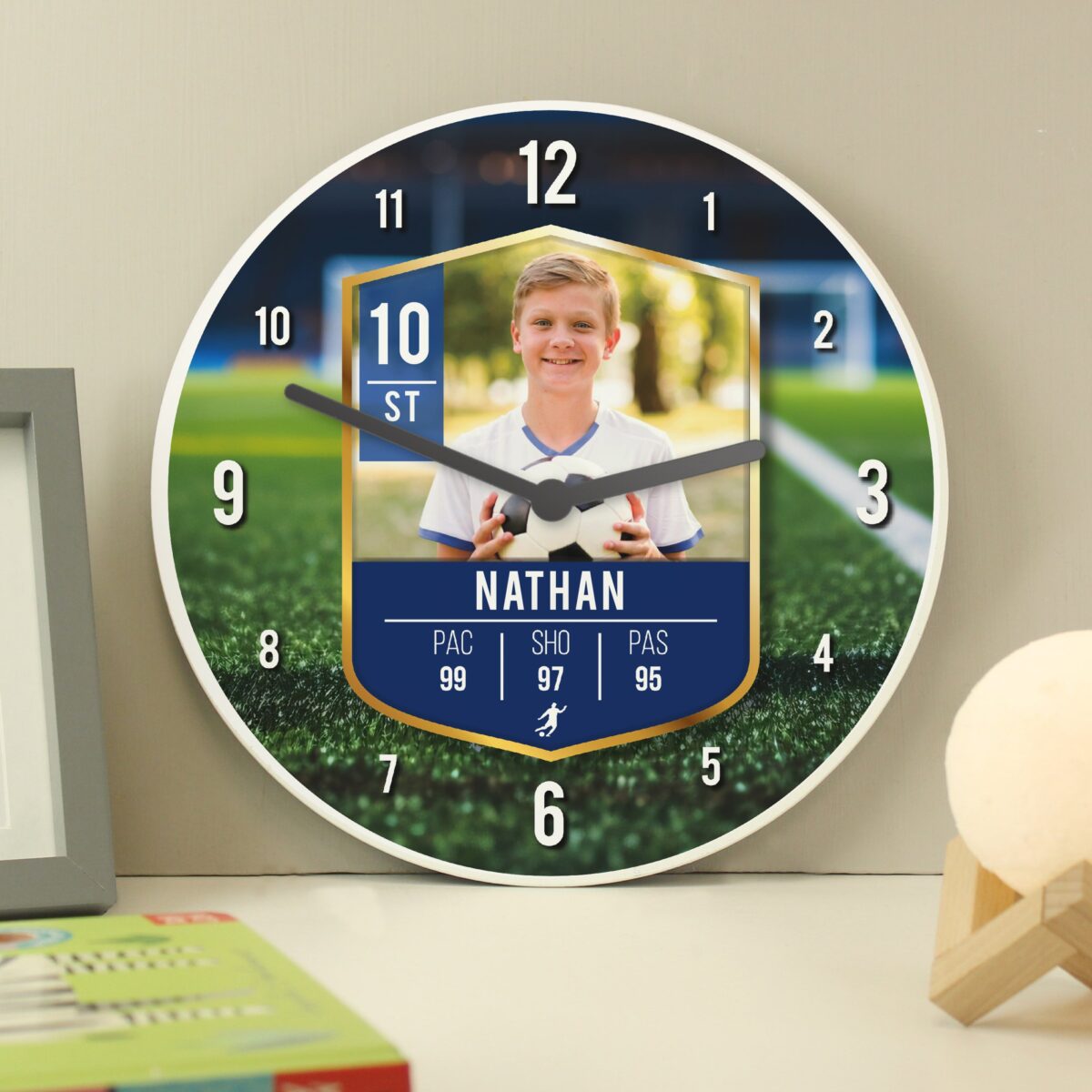 Personalised football card photo childrens wall clock