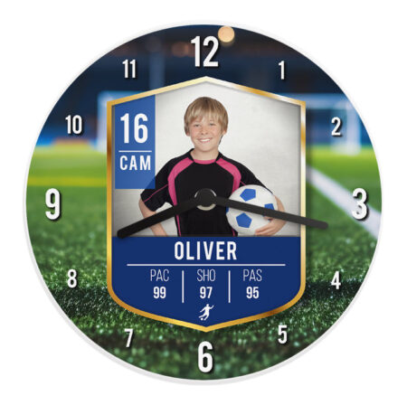 Personalised football card photo childrens wall clock
