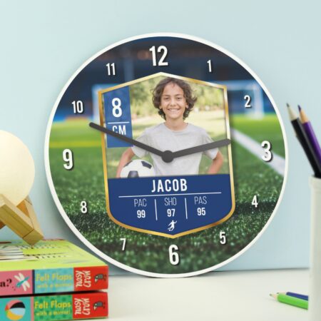 Personalised football card photo childrens wall clock