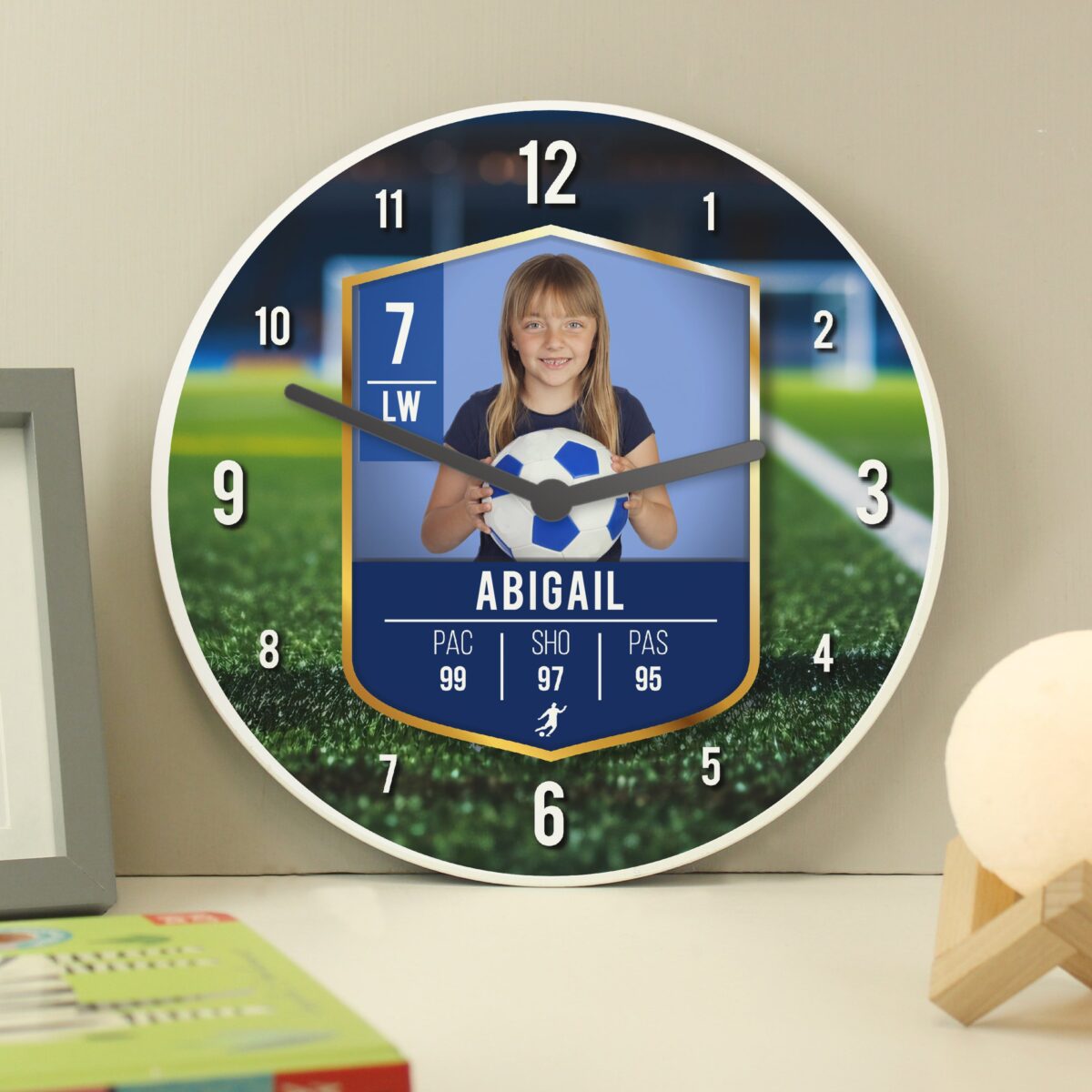 Personalised football card photo childrens wall clock