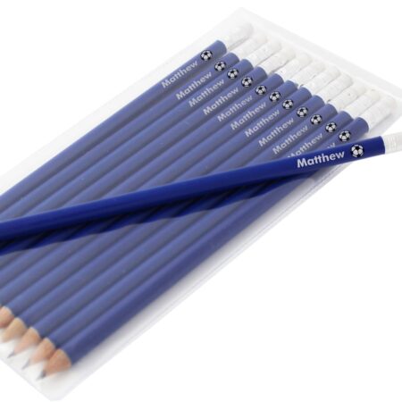 Personalised Football Motif Blue Pencils: 2 - Pens & Pencils By Gift Moments