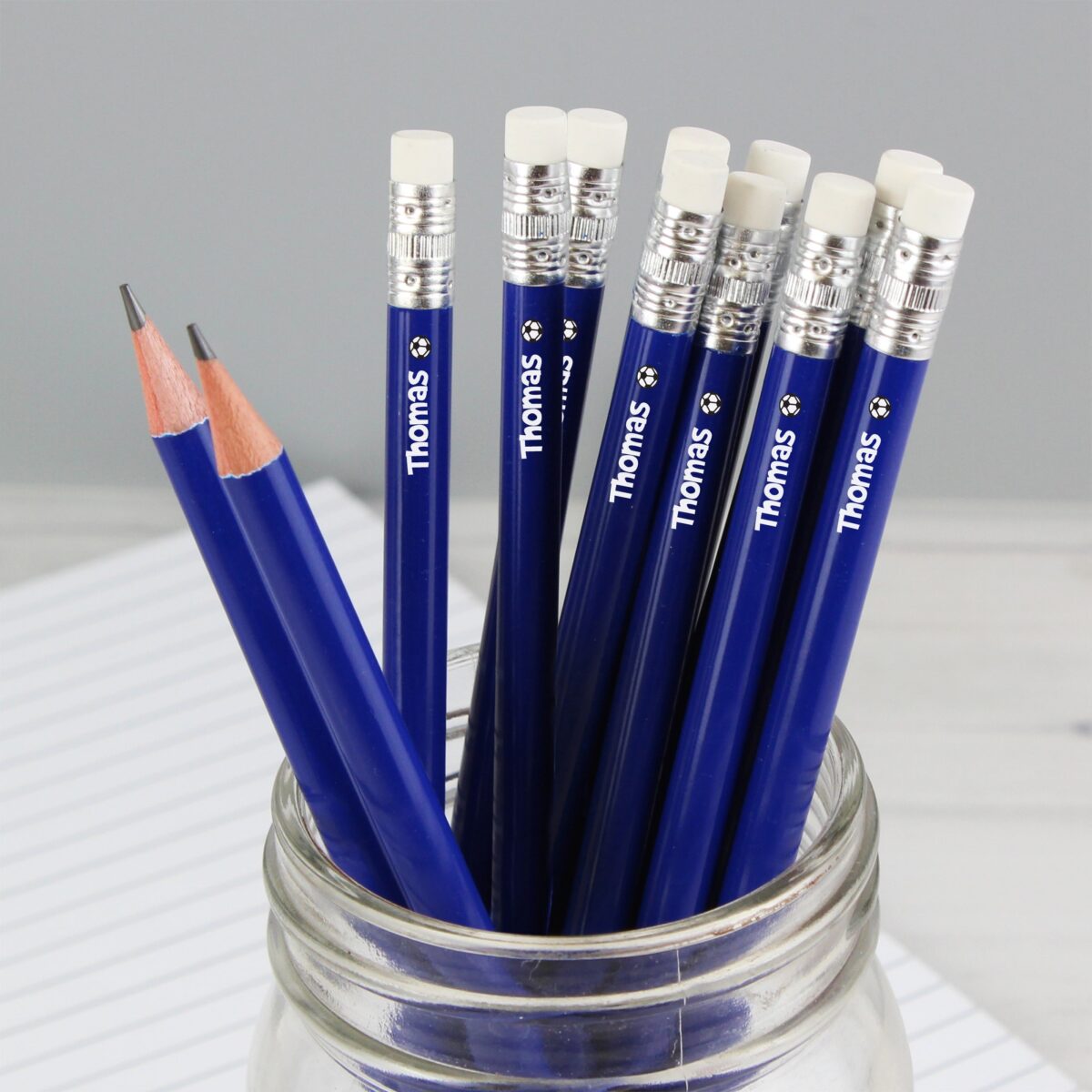 Personalised Football Motif Blue Pencils: 1 - Pens & Pencils By Gift Moments