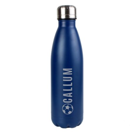 Personalised Football Navy Metal Insulated Drinks Bottle: 5 - Water Bottles By Gift Moments