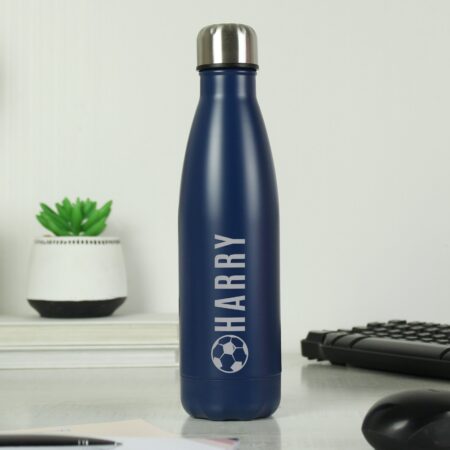 Personalised Football Navy Metal Insulated Drinks Bottle: 3 - Water Bottles By Gift Moments