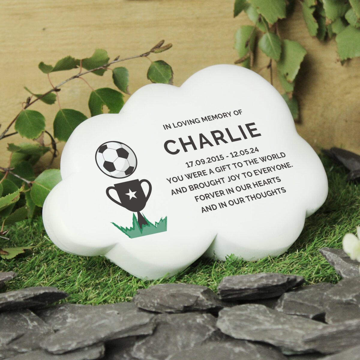 Personalised football resin memorial cloud