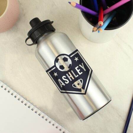 Personalised Football Silver Drinks Bottle: 3 - Kids Bottles By Gift Moments
