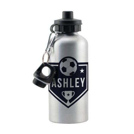 Personalised Football Silver Drinks Bottle: 5 - Kids Bottles By Gift Moments