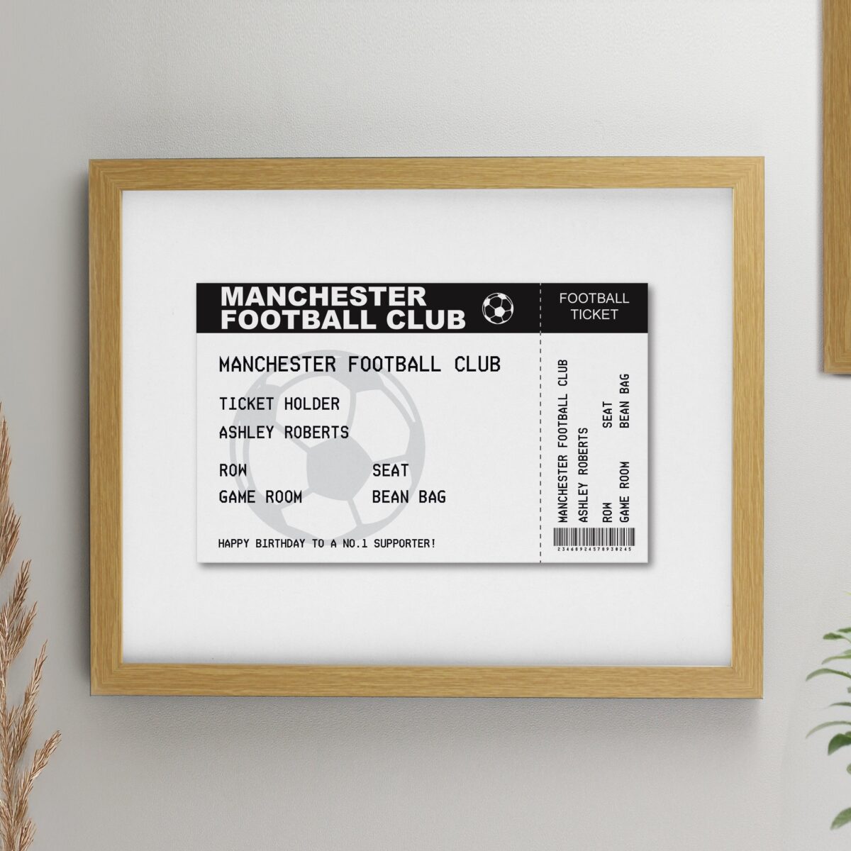 Personalised Football Ticket Framed Prints: 1 - Oak - Framed Prints By Gift Moments