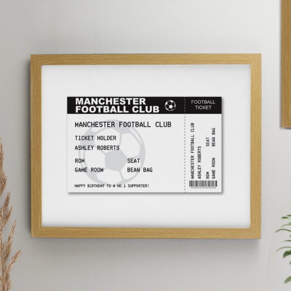 Personalised Football Ticket Framed Prints: 1 - Oak - Framed Prints By Gift Moments