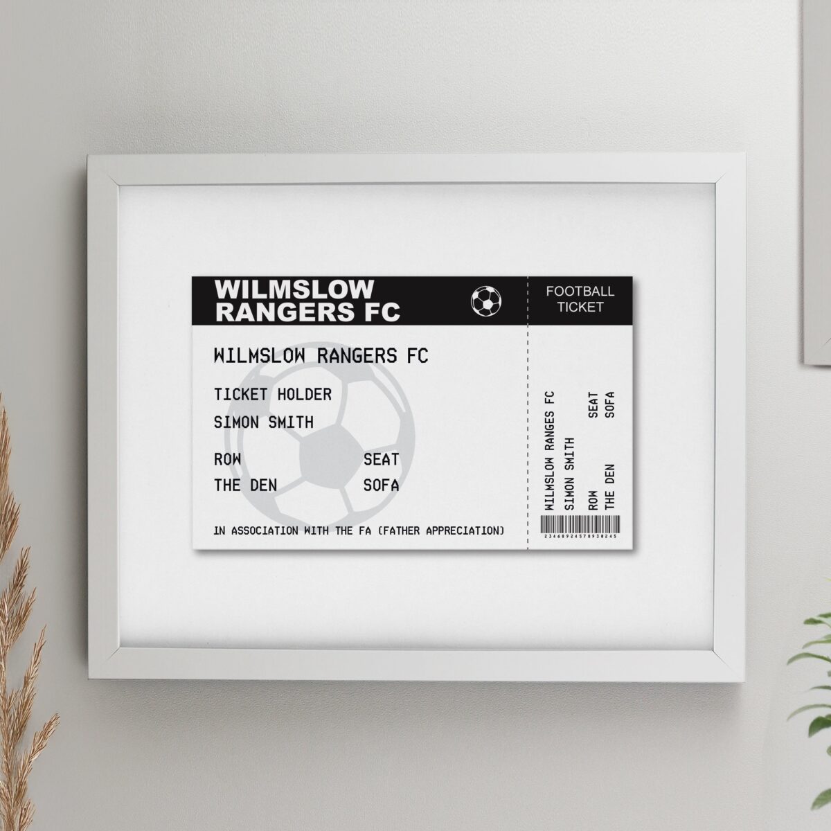Personalised Football Ticket Framed Prints: 3 - White - Framed Prints By Gift Moments