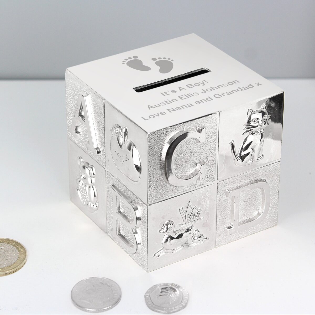 Personalised Footprints ABC Money Box: 4 - Money Boxes By Gift Moments