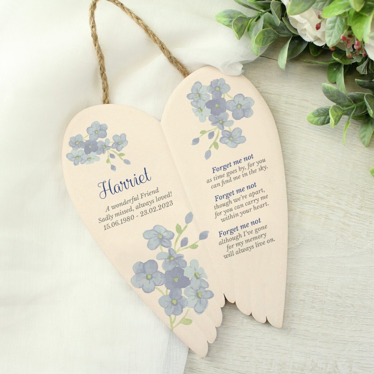 Personalised forget memorial ceramic wings