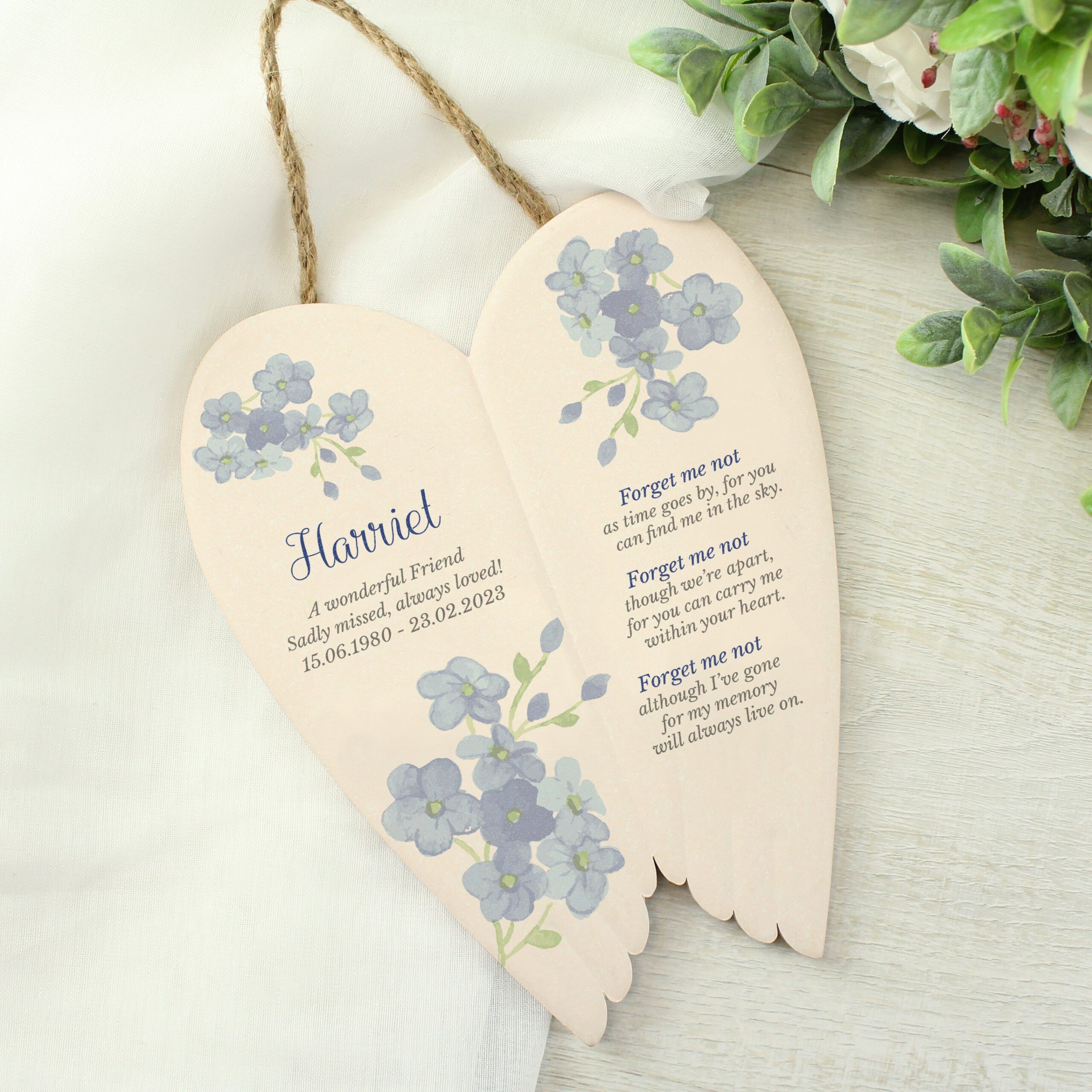 Personalised forget memorial ceramic wings