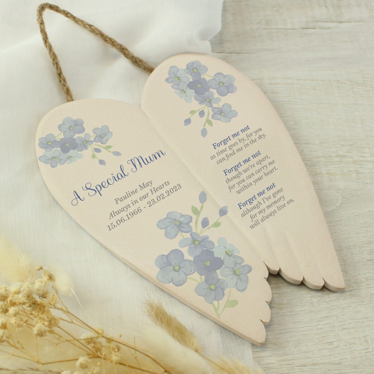 Personalised forget memorial ceramic wings