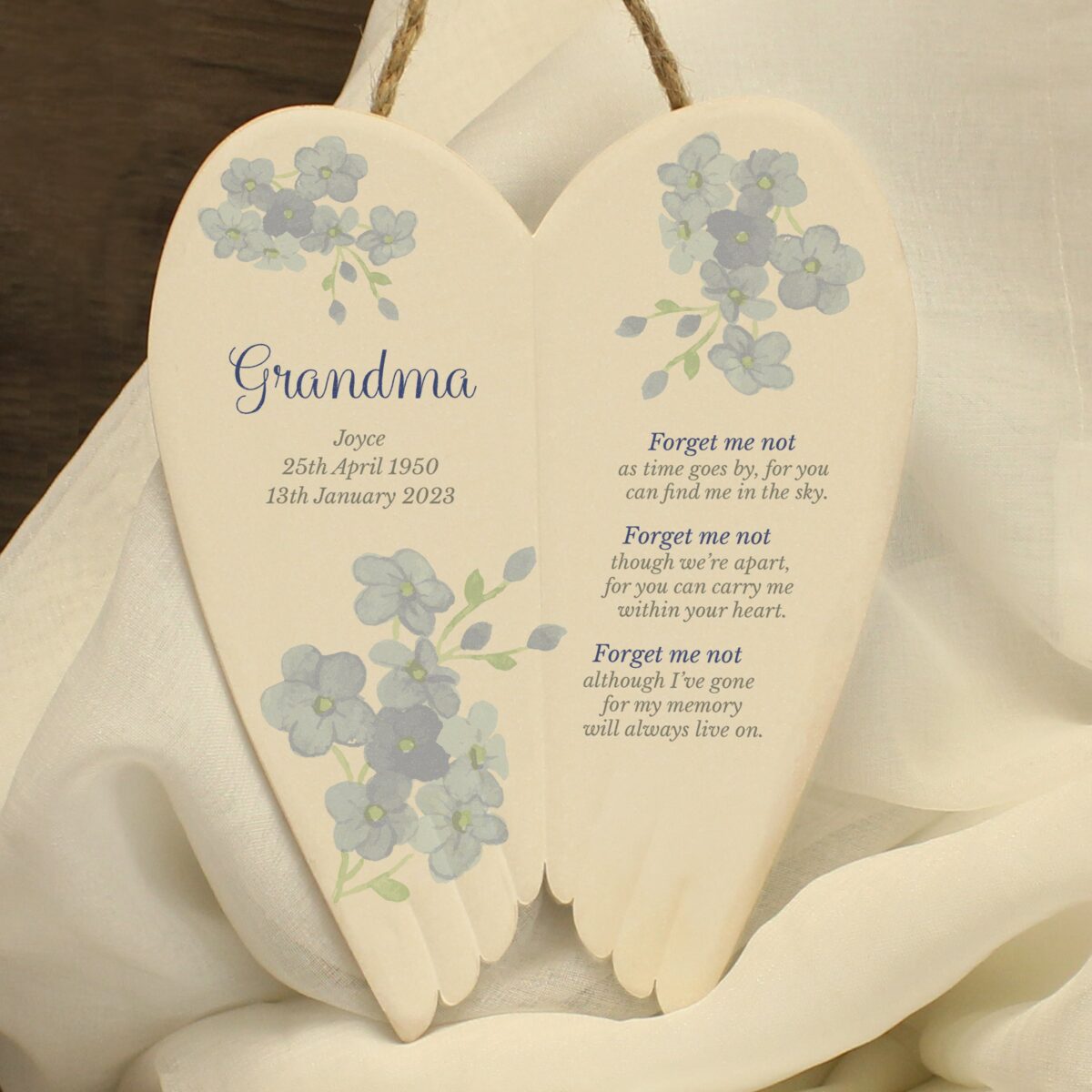 Personalised forget memorial ceramic wings