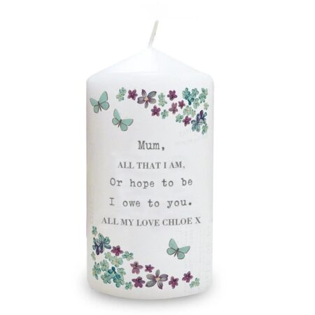 Personalised Forget me not Pillar Candle: 3 - Candles By Gift Moments