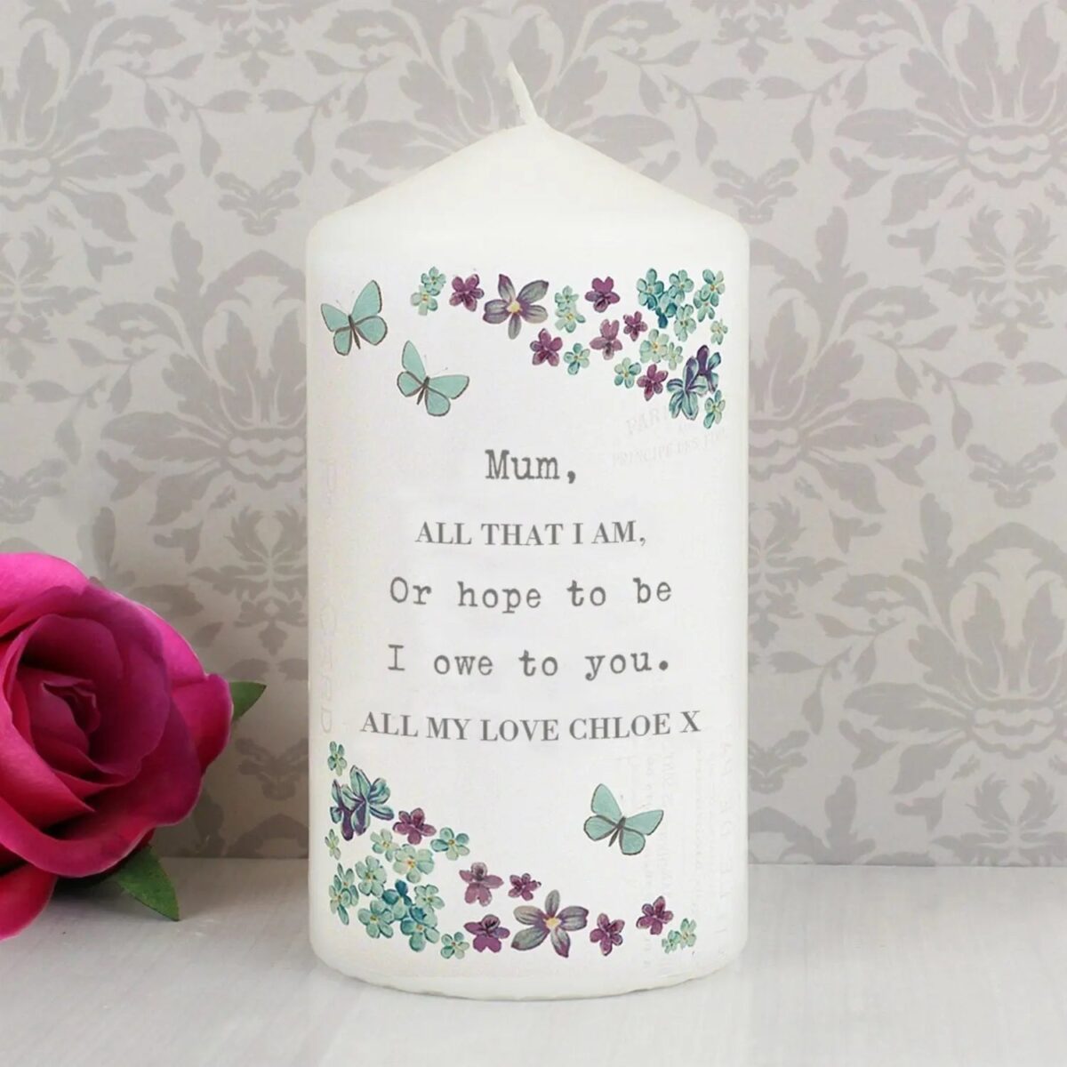 Personalised Forget me not Pillar Candle: 1 - Candles By Gift Moments
