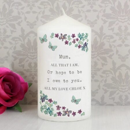 Personalised Forget me not Pillar Candle: 1 - Candles By Gift Moments
