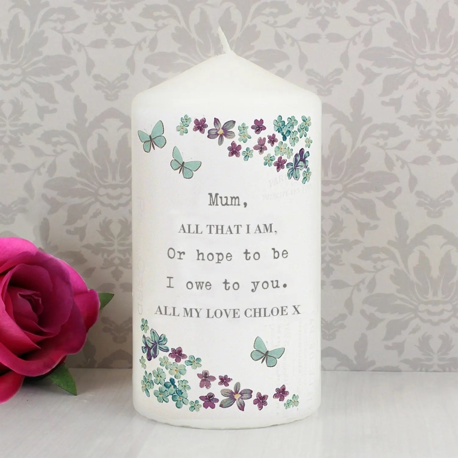 Personalised Forget me not Pillar Candle: 1 - Candles By Gift Moments