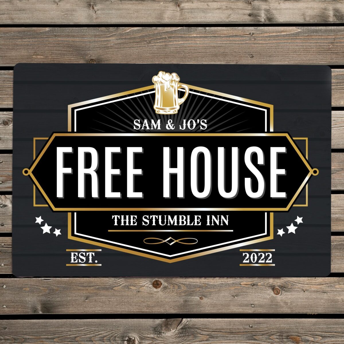 Personalised free house black metal sign