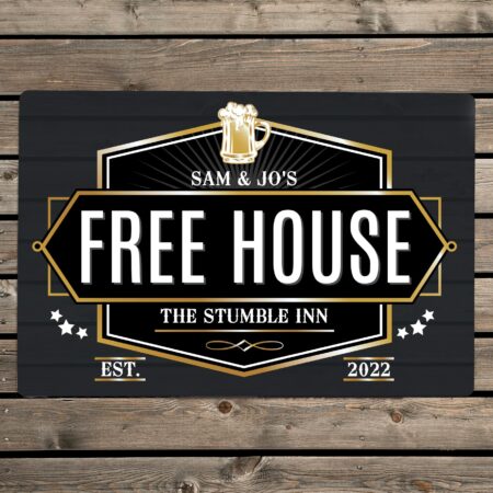 Personalised free house black metal sign