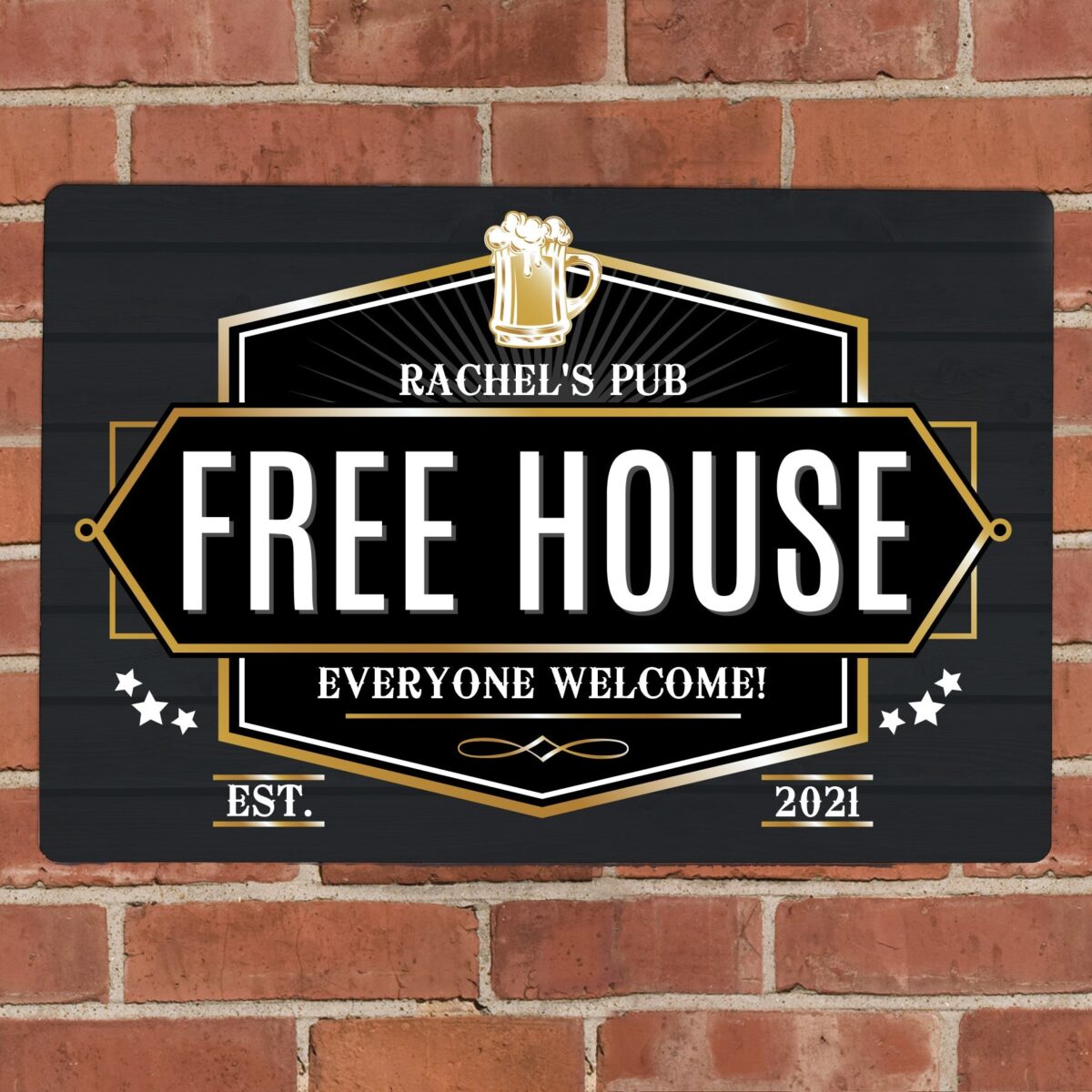 Personalised free house black metal sign