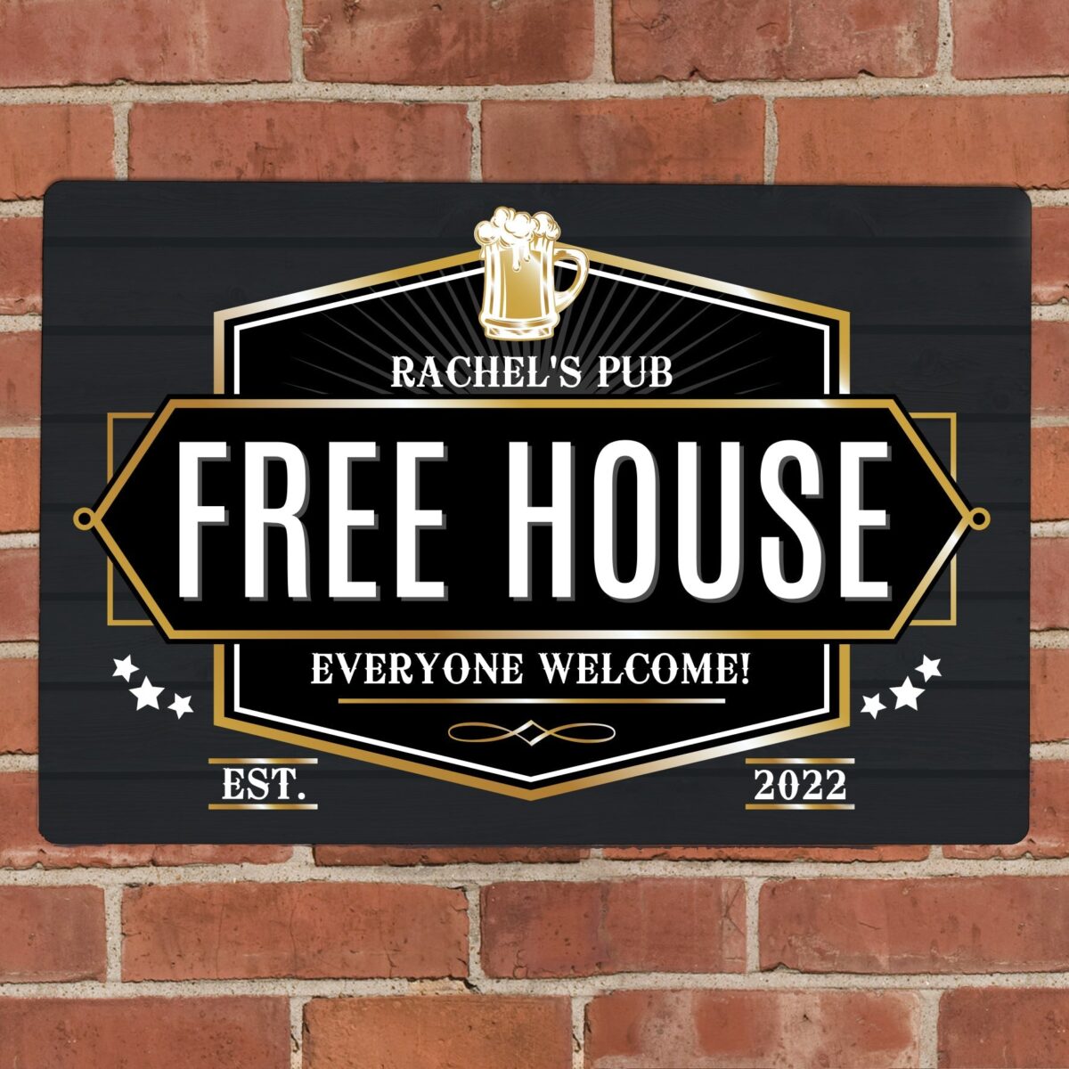 Personalised free house black metal sign