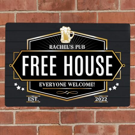 Personalised free house black metal sign