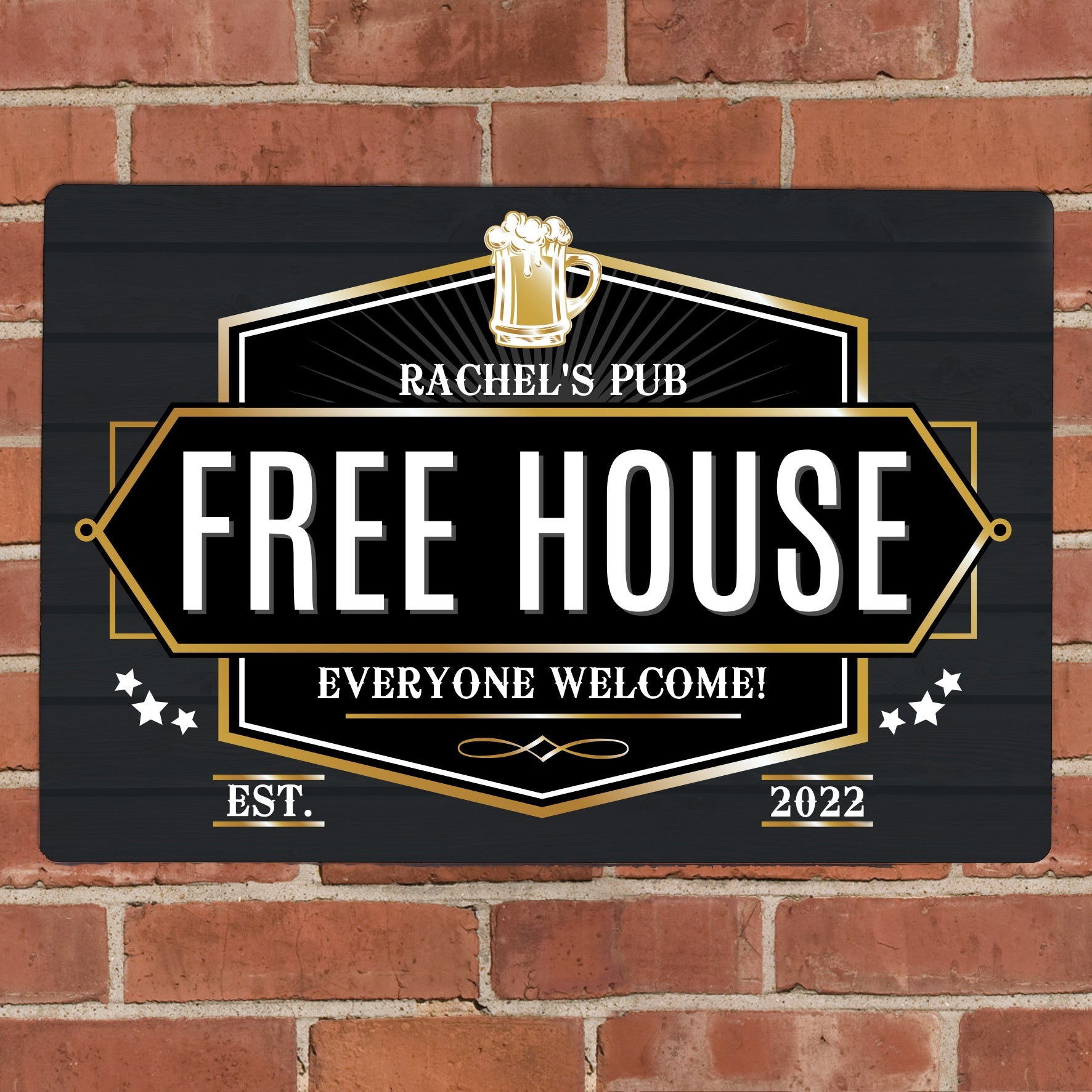 Personalised free house black metal sign