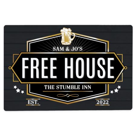 Personalised free house black metal sign