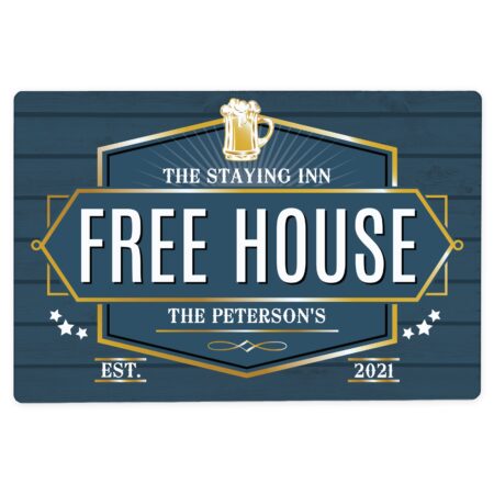 Personalised free house blue metal sign