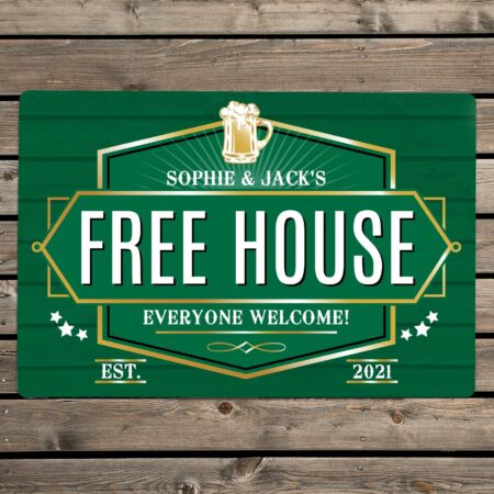 Personalised free house green metal sign