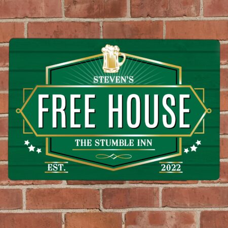 Personalised free house green metal sign