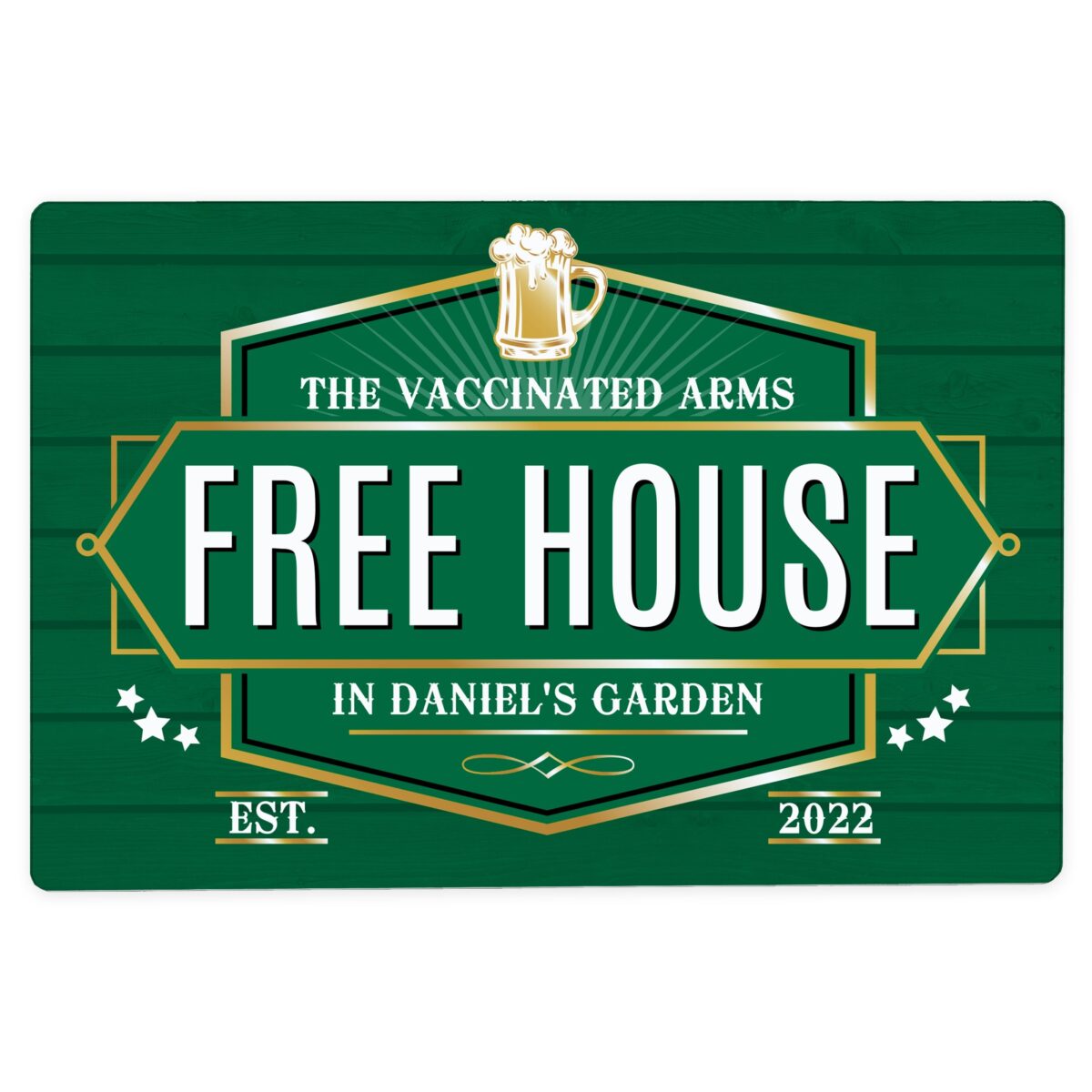 Personalised free house green metal sign