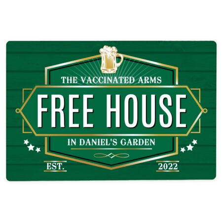 Personalised free house green metal sign