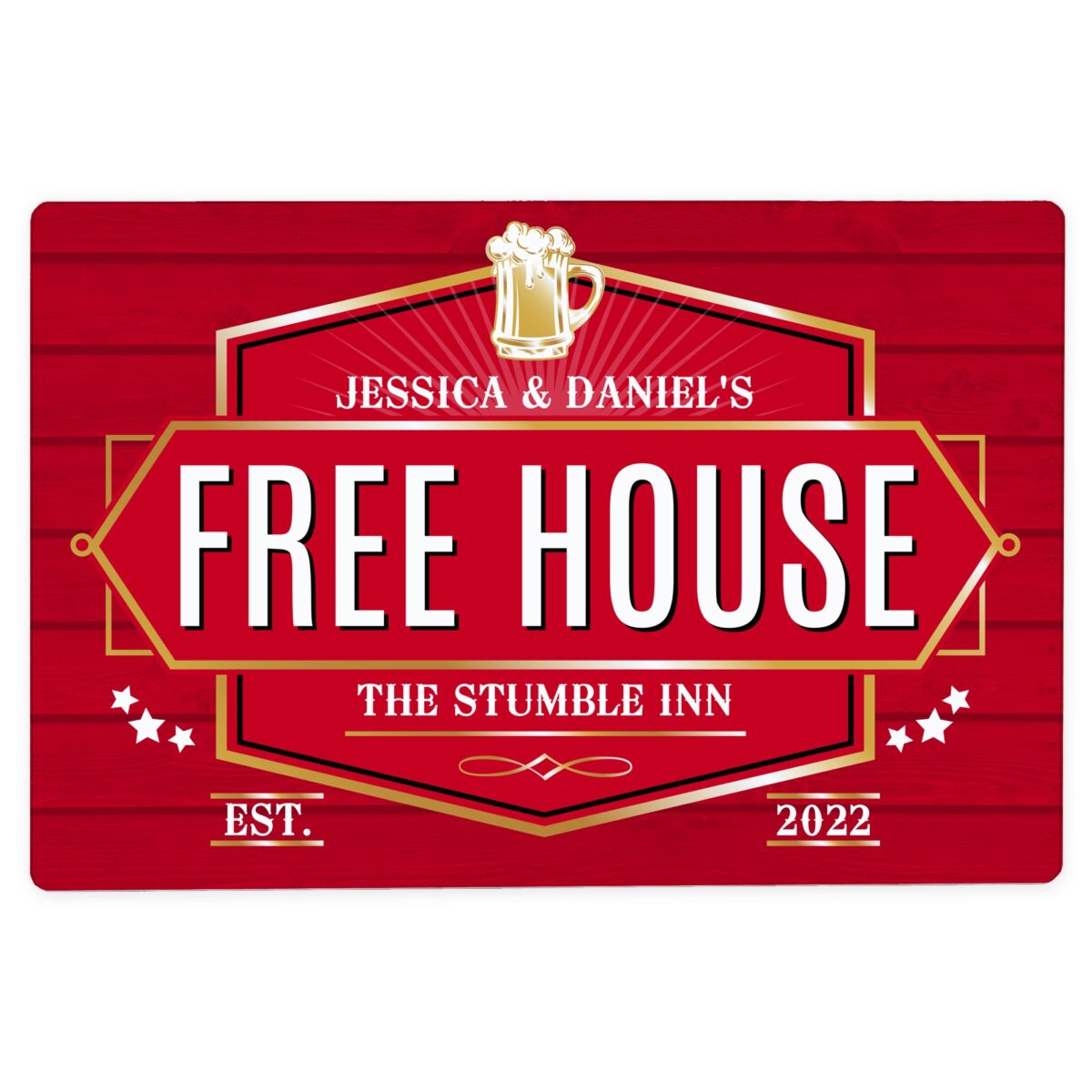 Personalised free house red metal sign