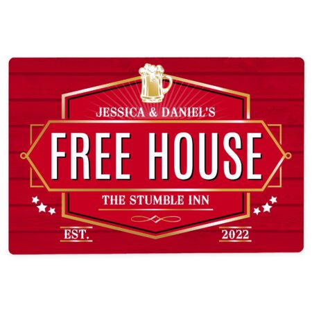 Personalised free house red metal sign