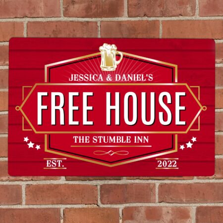 Personalised free house red metal sign
