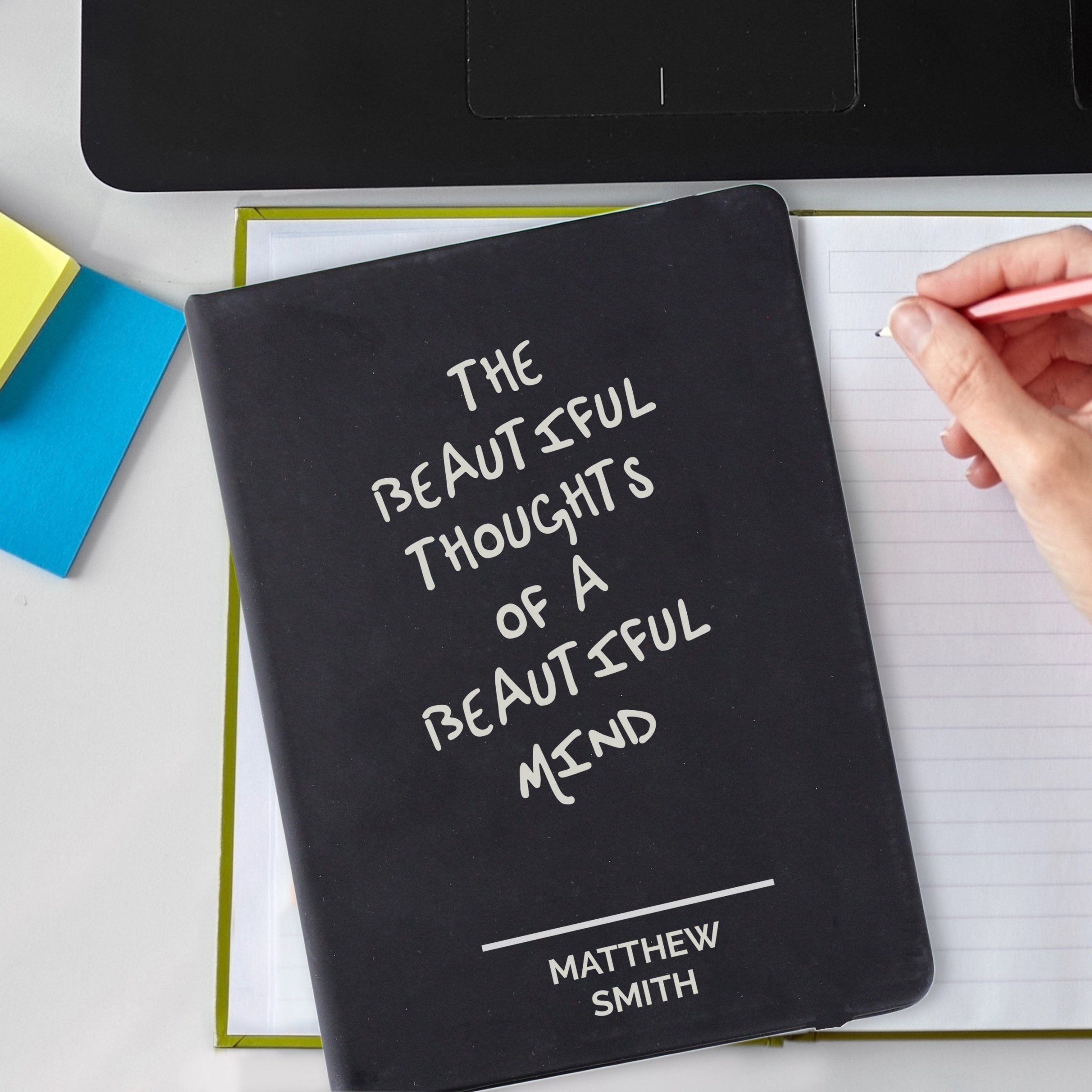 Personalised Free Text Black Hardback Notebook: 1 - Notebooks By Gift Moments