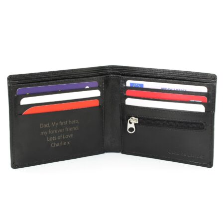 Personalised free text black leather wallet