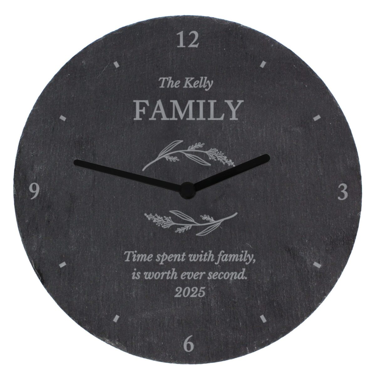 Personalised Free Text Botanical Slate Clock: 5 - Clocks By Gift Moments