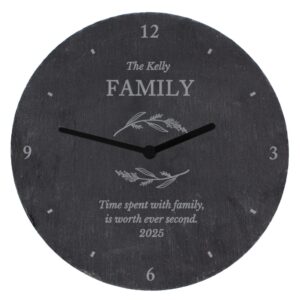 Personalised Free Text Botanical Slate Clock: 5 - Clocks By Gift Moments