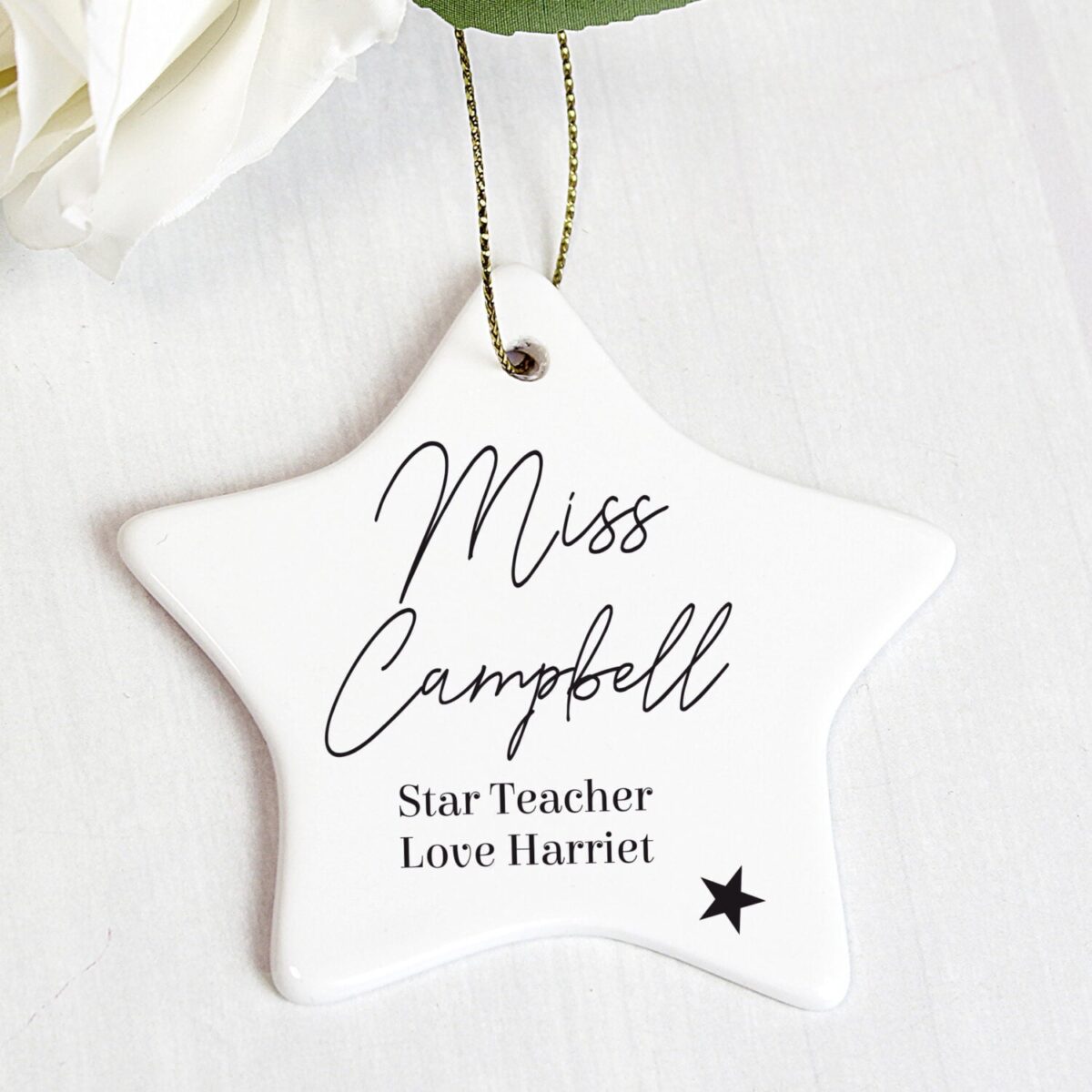 Personalised Free Text Ceramic Star Decoration: 1 - Christmas Decorations By Gift Moments