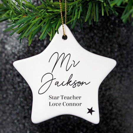 Personalised Free Text Ceramic Star Decoration: 4 - Christmas Decorations By Gift Moments