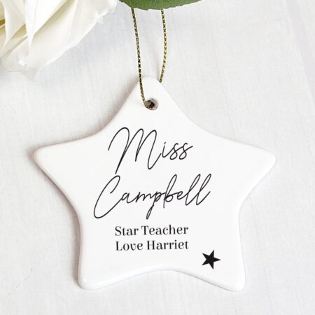 Personalised Free Text Ceramic Star Decoration: 1 - Christmas Decorations By Gift Moments