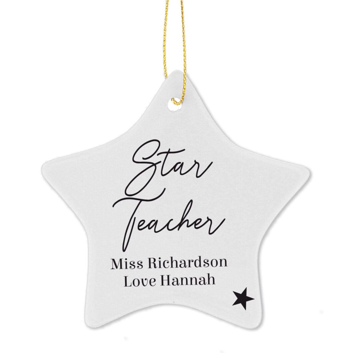 Personalised Free Text Ceramic Star Decoration: 5 - Christmas Decorations By Gift Moments
